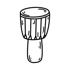 Doodle djembe. Vector sketch illustration of musical instrument, black outline art for web design, icon, print, coloring page