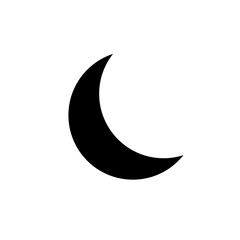Fototapeta na wymiar Half moon in night sky. Black crescent isolated on white background. Icon new moon. Simple shape outline. Silhouette graphic element. Logo outline sleep. Phase moon. Moonlight. Vector illustration