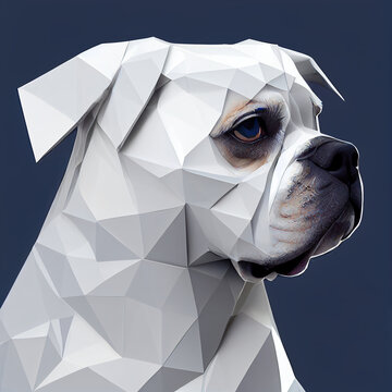 White boxer dog animal low poly design