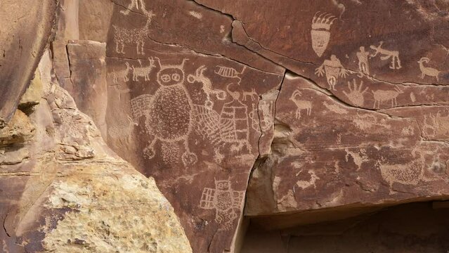 The Owl Panel rock art Petroglyphs in Nine Mile Canyon in the Book Cliffs of Utah.