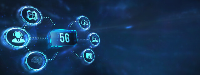 Fototapeta premium Internet, business, Technology and network concept. The concept of 5G network, high-speed mobile Internet, new generation networks. 3d illustration.