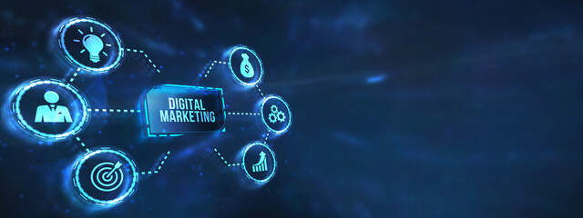 Fototapeta premium Internet, business, Technology and network concept. Digital Marketing content planning advertising strategy concept. 3d illustration.