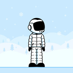 Cute astronaut wearing jacket coat in winter.