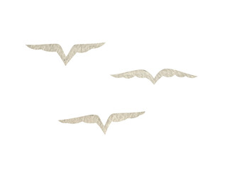 A simple silhouette of flying birds. Watercolor clipart. A set of grey bird symbols