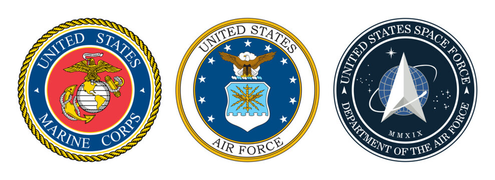 Vector seal of the United States Mrine Corps. US Air Force. US Space Force