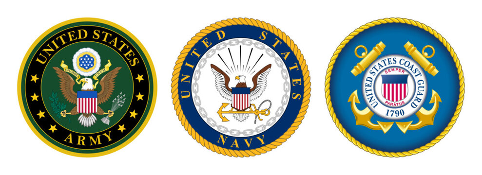 Vector seal of the United States Army, US Navy. US Coast Guard logo