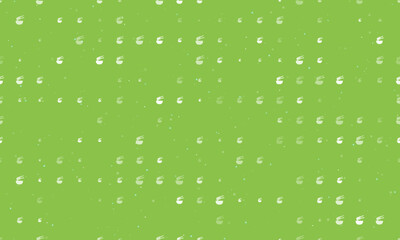 Seamless background pattern of evenly spaced white noodle symbols of different sizes and opacity. Vector illustration on light green background with stars