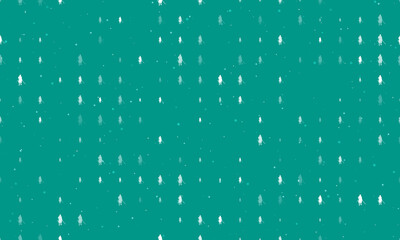Seamless background pattern of evenly spaced white samurai symbols of different sizes and opacity. Vector illustration on teal background with stars