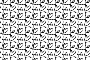 Seamless pattern completely filled with outlines of yoga stretching pose symbols. Elements are evenly spaced. Vector illustration on white background