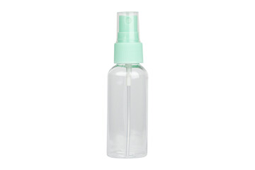 transparent spray bottle close-up, isolate