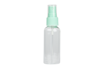transparent spray bottle close-up, isolate