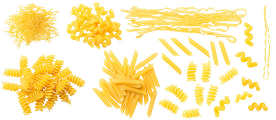 set of different types of pasta, a bunch of pasta, isolated from the background - obrazy, fototapety, plakaty