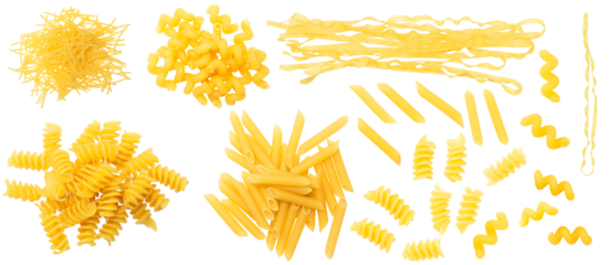 set of different types of pasta, a bunch of pasta, isolated from the background