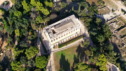 Aerial drone photo of iconic Temple of Hephaestus one of the most well preserved in Greece and...