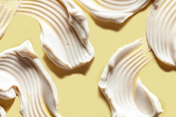Cosmetic creamy texture smudges on yellow background