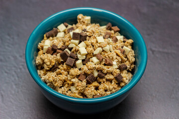 Chocolate granola cereals in bowl