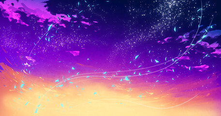 Magical Background Sky with Particles and Strokes Illustration