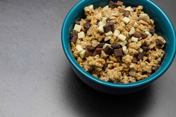 Chocolate granola cereals in bowl