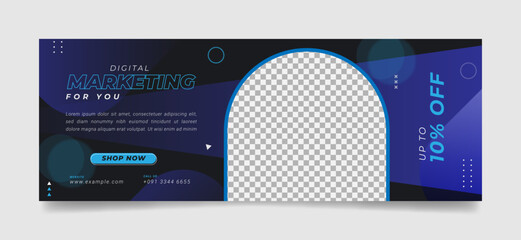 Marketing facebook cover page timeline web ad banner template with photo place. modern and creative layout dark blue background design for medical, healthcare, seminar, education, e learning etc.
