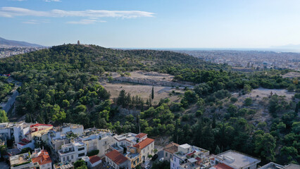 Aerial drone photo of iconic Pnyka where Athenians gathered in ancient Greece, Athens historic...