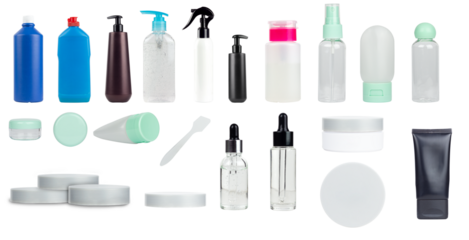 plastic tube set, drug or cosmetic branding bottle - cream, gel, skin care. Cosmetic bottle container, isolate