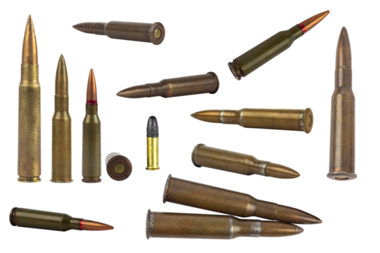 cartridge from machine gun isolated on white background	