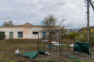 War in Ukraine. 2022 Russian invasion of Ukraine. Countryside. House destroyed by shelling....