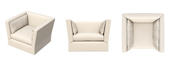 armchair isolated on white background, interior furniture, , 3D illustration, cg render