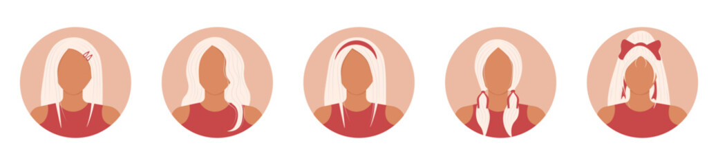 Icon set of Hispanic girl with different hairstyles