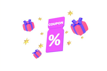 Sale coupons and gift boxes composition.