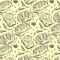 Obraz premium Vector bakery retro seamless pattern. Vintage Illustration. Sketch