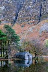 Isolated boathouse at west end of Wastwater in Lake District National Park