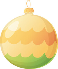 Christmas Yellow and green waves traditional ball in realistic cartoon style.