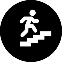 Man climbing stairs vector icon. Up the stairs public signature