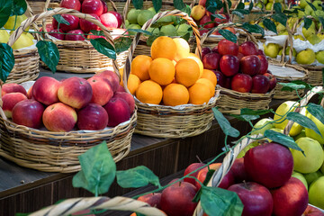 Green Market in Baku. Fresh fruit and vegetables at a traditional food bazaar. Baku, Azerbaijan. 