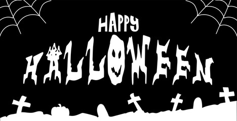 Happy Halloween banner with graveyard