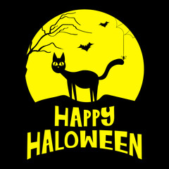 Happy Halloween with black cat silhouette and bats