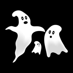 set of 3 cute ghosts illustration