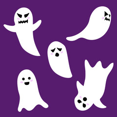 Set of 5 cute ghosts illustration