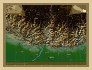 East, Nepal. Physical. Labelled points of cities