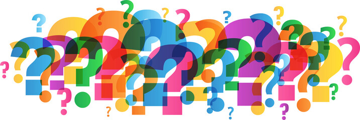 Overlapping colorful questions marks banner on transparent background - 542507190