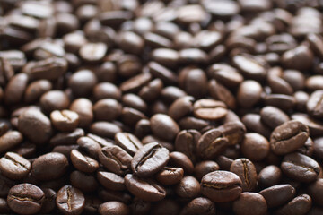 Coffee beans with focus on foreground