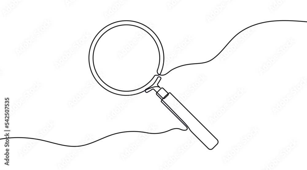 Poster one continuous line illustration of magnifying glass. continuous line drawing of magnifying glass le