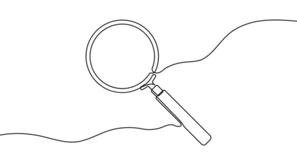 Store enrouleur occultant Une ligne One continuous line illustration of magnifying glass. Continuous line drawing of magnifying glass lens. Vector illustration.
