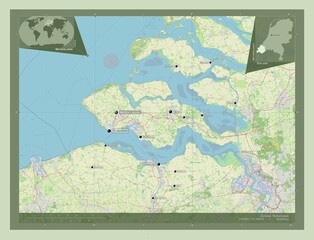 Zeeland, Netherlands. OSM. Labelled points of cities