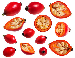 Rosehips. half rose hip isolated. Rose hip on a white. Collection