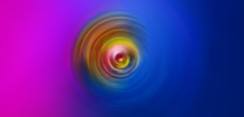 Abstract neon background with circular swirling rainbow line.