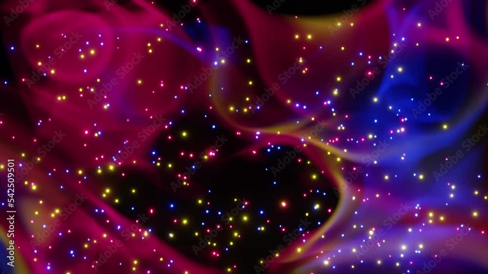 Wall mural 3d animation of bright colorful magical stylized smoke and floating particles