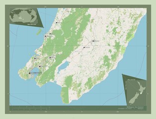 Wellington, New Zealand. OSM. Labelled points of cities