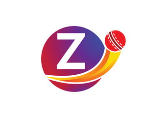 Letter Z Cricket Logo Concept With Moving Cricket Ball Icon. Cricket Sports Logotype Symbol Vector Template Design.